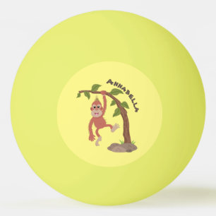 Cute happy baby orangutan cartoon illustration ping pong ball