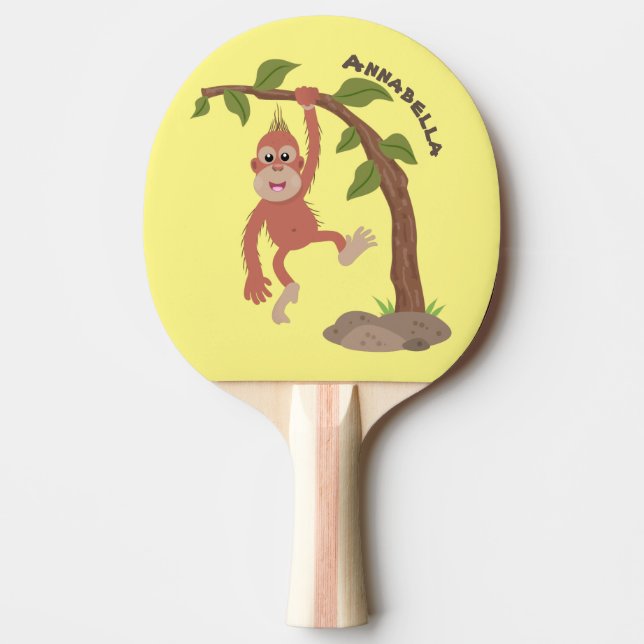 Cute happy baby orangutan cartoon illustration  ping pong paddle (Front)