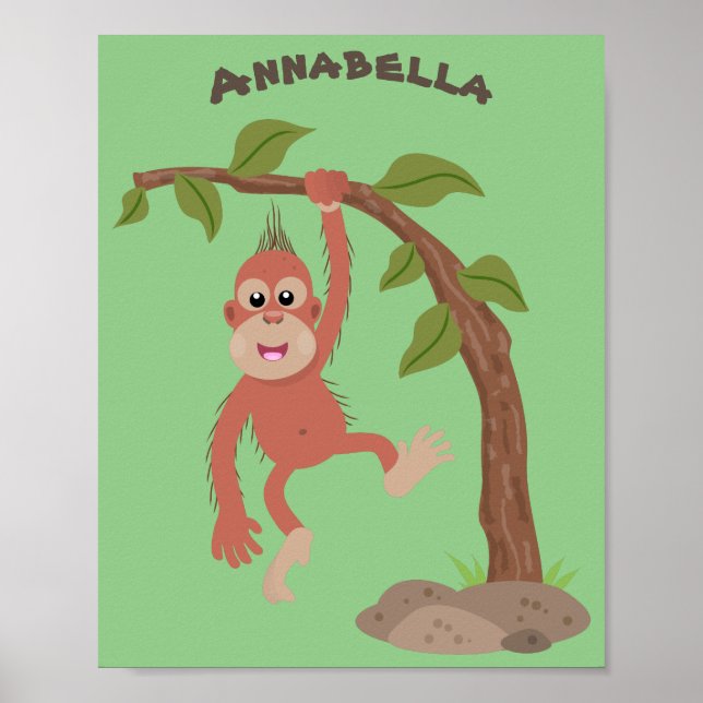 Cute happy baby orangutan cartoon illustration poster (Front)