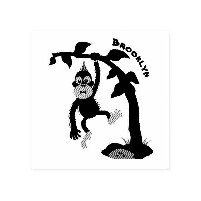 Cute happy baby orangutan cartoon illustration rubber stamp (Imprint)