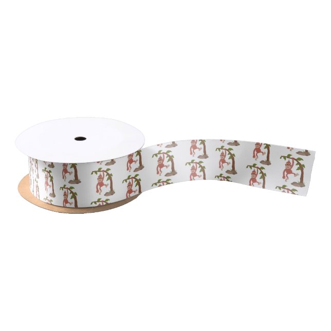 Cute happy baby orangutan cartoon illustration satin ribbon (Spool)