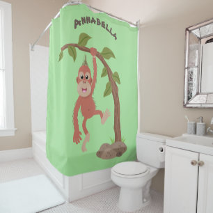 Cute happy baby orangutan cartoon illustration shower curtain