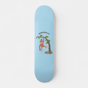 Cute happy baby orangutan cartoon illustration skateboard