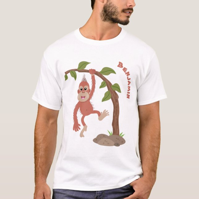 Cute happy baby orangutan cartoon illustration T-Shirt (Front)