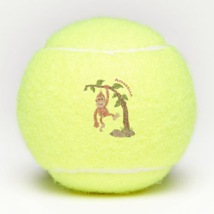 Cute happy baby orangutan cartoon illustration tennis balls