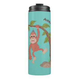 Cute happy baby orangutan cartoon illustration thermal tumbler
