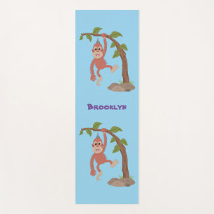 Cute happy baby orangutan cartoon illustration yoga mat