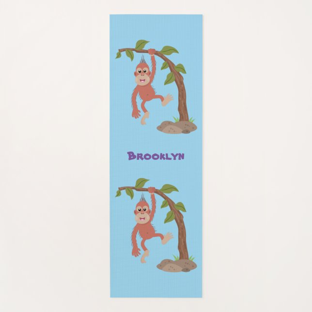 Cute happy baby orangutan cartoon illustration yoga mat (Front)