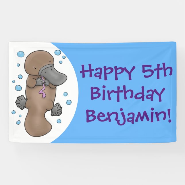 Cute happy baby platypus cartoon illustration banner (Horizontal)