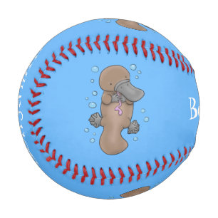 Cute happy baby platypus cartoon illustration baseball