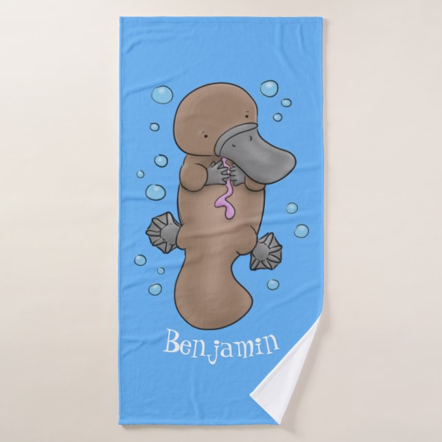 Cute happy baby platypus cartoon illustration bath towel set (Bath Towel)
