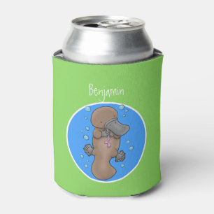 Cute happy baby platypus cartoon illustration can cooler