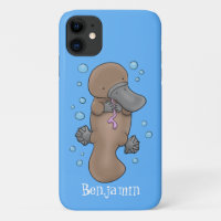Cute happy baby platypus cartoon illustration