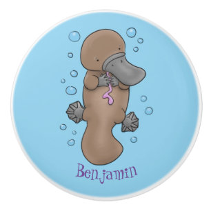 Cute happy baby platypus cartoon illustration ceramic knob