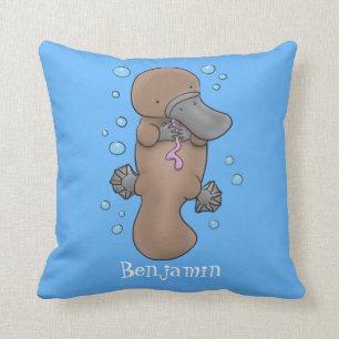 Cute happy baby platypus cartoon illustration cushion
