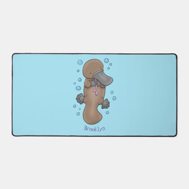Cute happy baby platypus cartoon illustration desk mat (Front)
