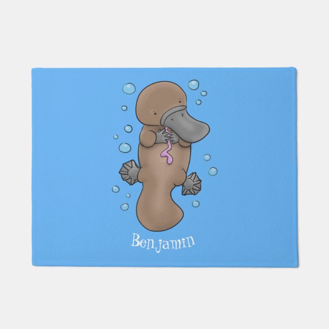 Cute happy baby platypus cartoon illustration doormat (Front)