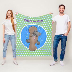 Cute happy baby platypus cartoon illustration fleece blanket
