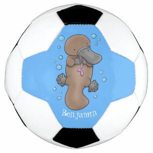 Cute happy baby platypus cartoon illustration  football