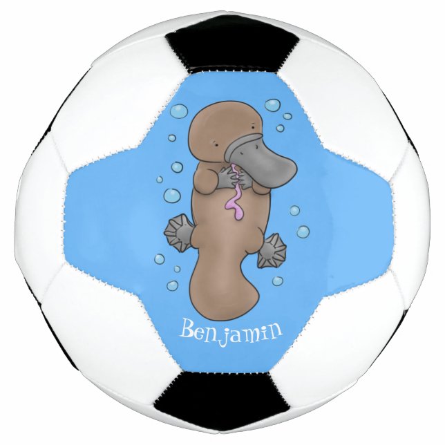 Cute happy baby platypus cartoon illustration  football (Front)