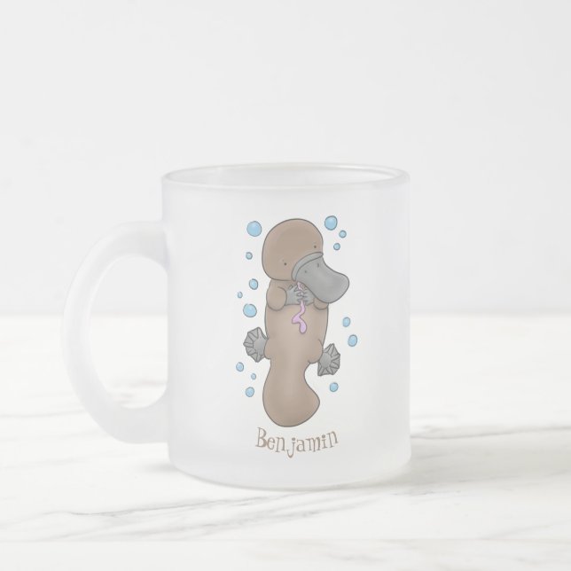 Cute happy baby platypus cartoon illustration frosted glass coffee mug (Left)