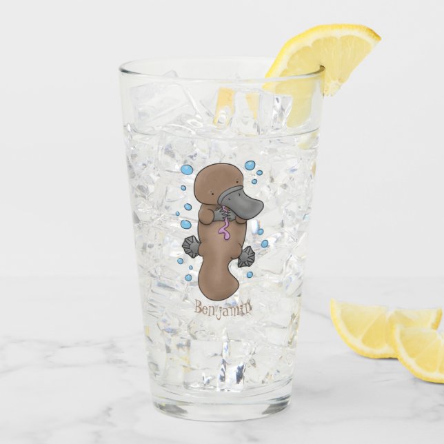 Cute happy baby platypus cartoon illustration glass (Back Ice)