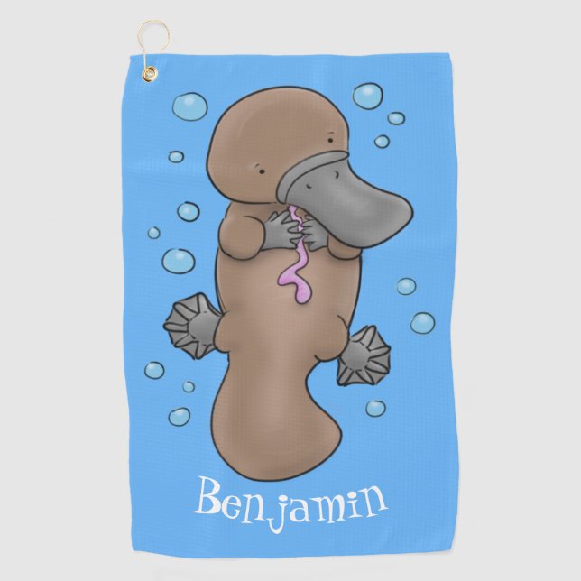 Cute happy baby platypus cartoon illustration  golf towel (Front)