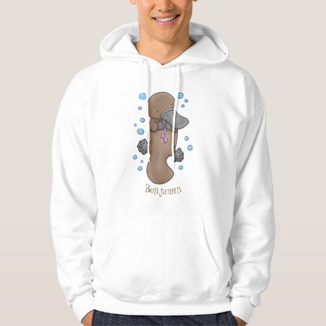 Cute happy baby platypus cartoon illustration hoodie (Front)
