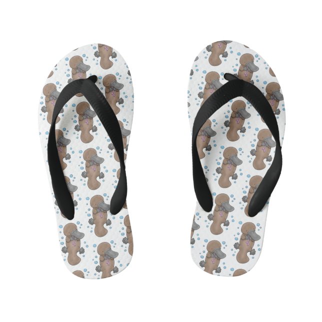 Cute happy baby platypus cartoon illustration kid's flip flops (Footbed)