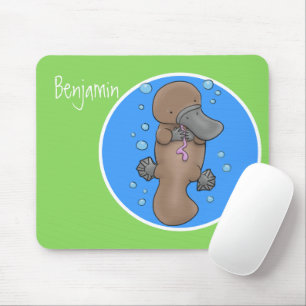 Cute happy baby platypus cartoon illustration mouse mat