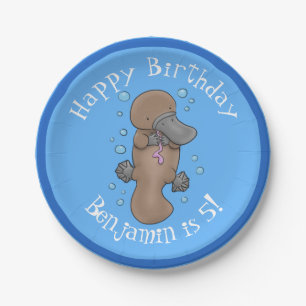 Cute happy baby platypus cartoon illustration paper plate