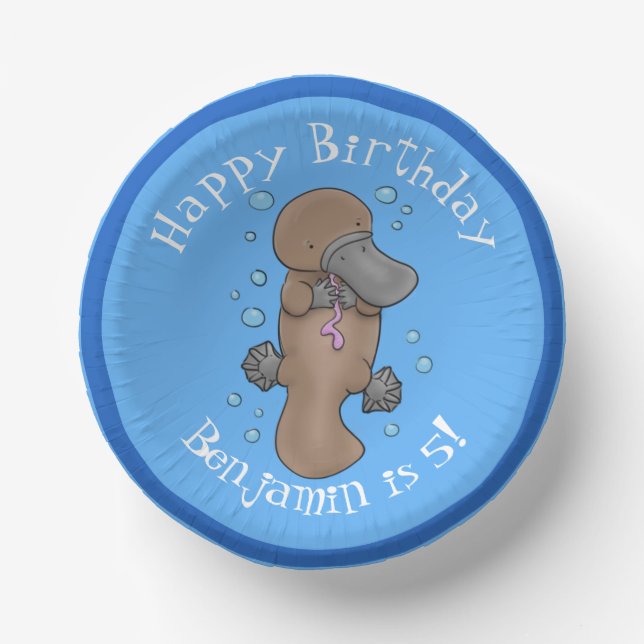 Cute happy baby platypus cartoon illustration paper plate (Front)