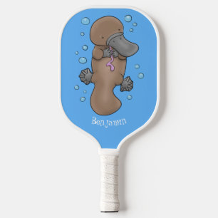 Cute happy baby platypus cartoon illustration pickleball paddle