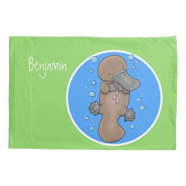 Cute happy baby platypus cartoon illustration pillowcase (Back)