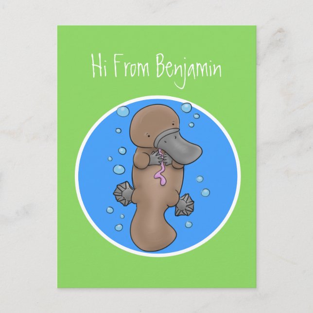 Cute happy baby platypus cartoon illustration postcard (Front)