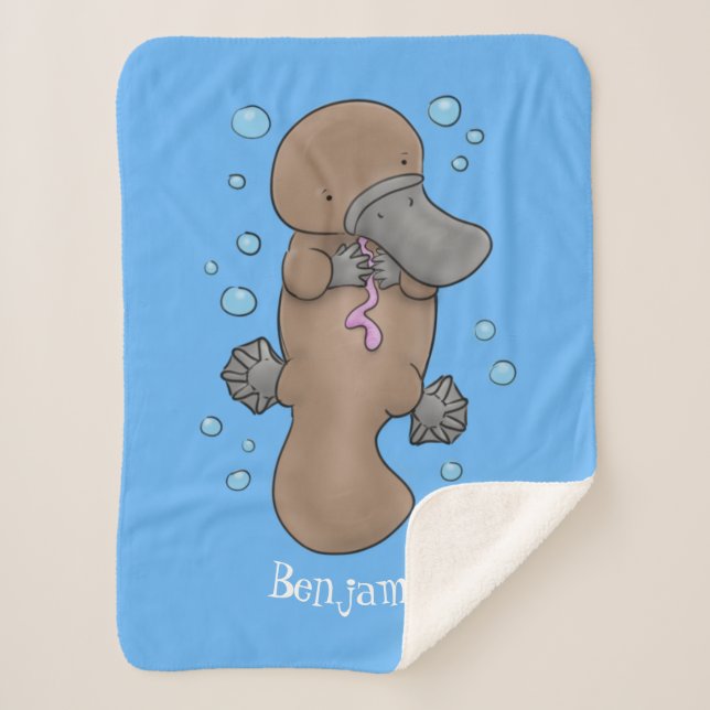 Cute happy baby platypus cartoon illustration sherpa blanket (Front)