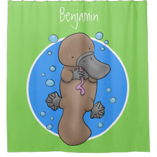 Cute happy baby platypus cartoon illustration shower curtain
