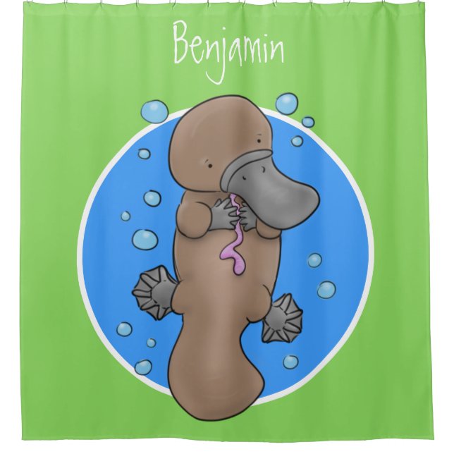 Cute happy baby platypus cartoon illustration shower curtain (Front)