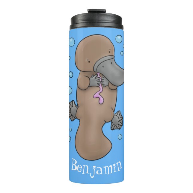 Cute happy baby platypus cartoon illustration thermal tumbler (Front)