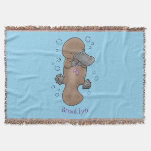 Cute happy baby platypus cartoon illustration throw blanket