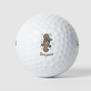 Cute happy baby platypus cartoon personalised golf balls
