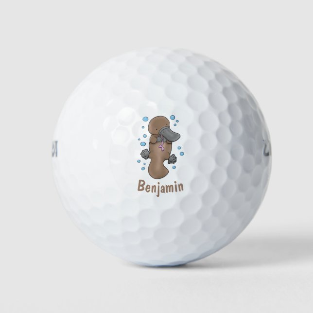 Cute happy baby platypus cartoon personalised golf balls (Front)