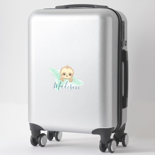 Cute Happy Baby Sloth with Palm Leaves Monogram (Suitcase)