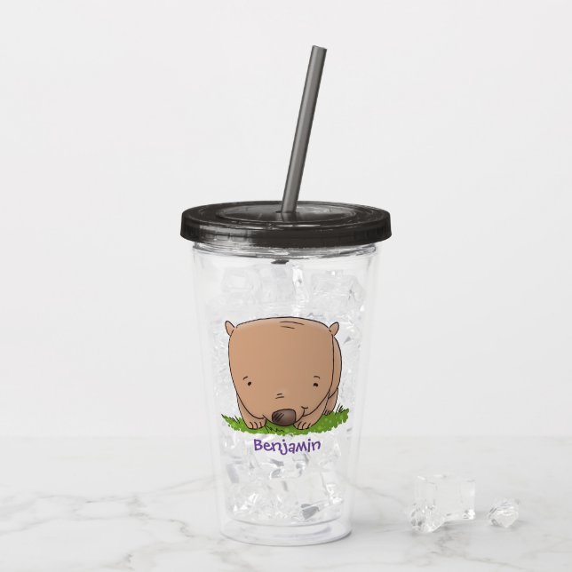 Cute happy baby wombat cartoon illustration acrylic tumbler (Back Ice)