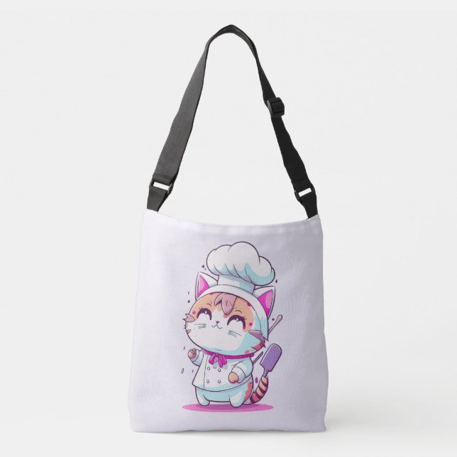 Cute Happy Baker Pastry Chef Cat Kitten | Crossbody Bag (Front)