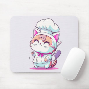 Cute Happy Baker Pastry Chef Cat Kitten   Mouse Mat