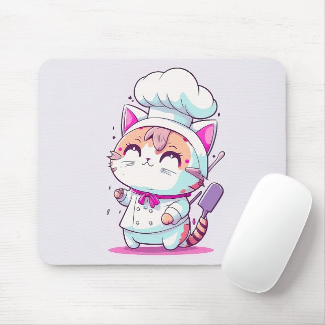 Cute Happy Baker Pastry Chef Cat Kitten | Mouse Mat (With Mouse)