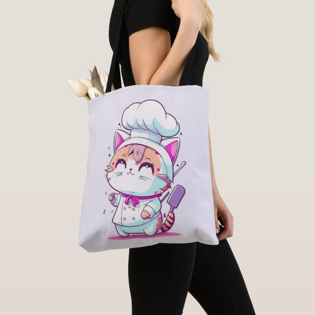 Cute Happy Baker Pastry Chef Cat Kitten | Tote Bag (Close Up)