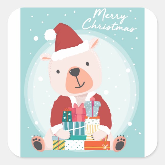 Cute Happy Bear Square Sticker (Front)