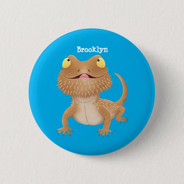 Cute happy bearded dragon lizard cartoon 6 cm round badge (Front)